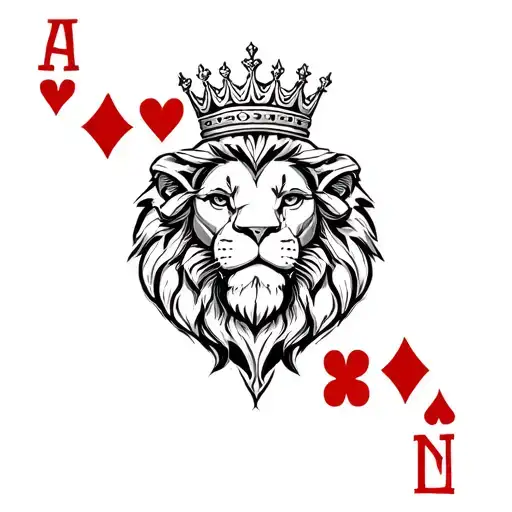 lion crown king and ace playing card tattoo design idea