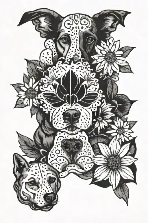 tell the story of my life... show symbols life like 6ps Pomona, michigan outline, dogs faces, a Daisy. Chicano style tattoo design idea