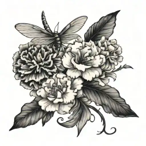 carnations and dragonfly dainty  tattoo design idea