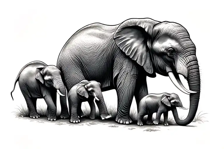 elephant mom and three elephant babies  tattoo design idea