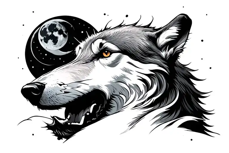wolf howling at moon tattoo design idea