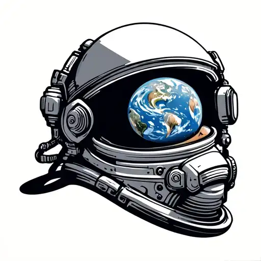 astronaut helmet with earth reflection realistic tattoo design idea