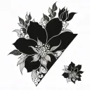 Outline of letters filled with flowers. Letters JESUS  tattoo design idea