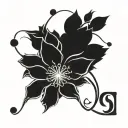 Outline of letters filled with flowers. Letters JESUS  tattoo design idea