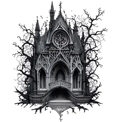 gothic architecture and vines wrapping tattoo design idea