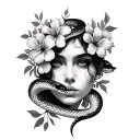 face andflowers with snake tattoo design idea