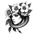 face andflowers with snake tattoo design idea