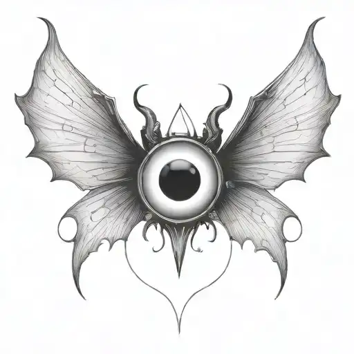 seraphim, 6 large bat wings, large demon eye in the centre, gothic tattoo design idea