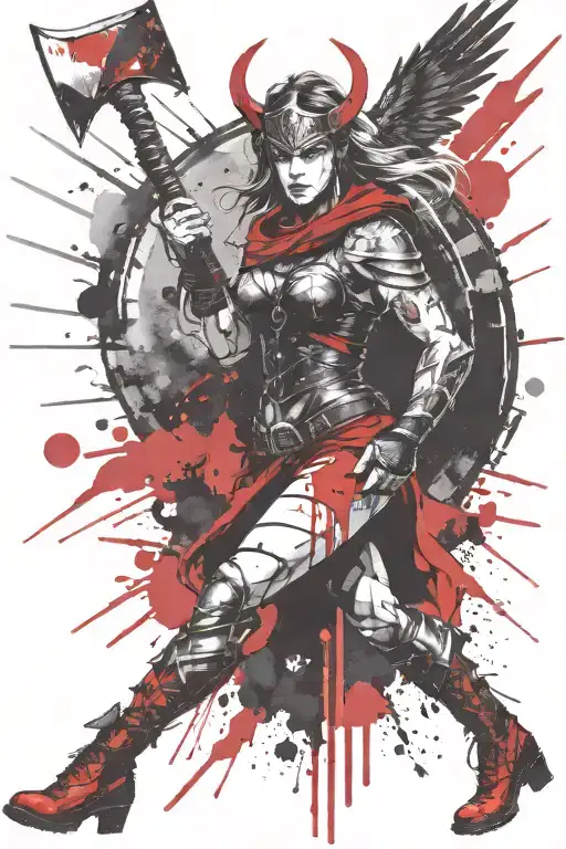 valkyrie with axe tattoo design idea
