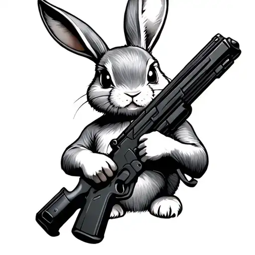 bunny holding a large gun tattoo design idea