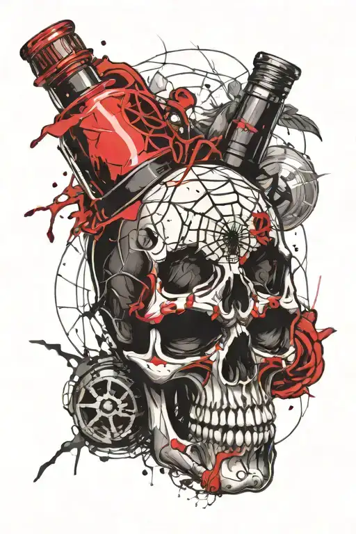 spider skull potion bottle tattoo design idea
