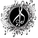 Dessert scissors musical note surrounded my music notes tattoo design idea
