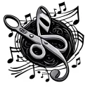 Dessert scissors musical note surrounded my music notes tattoo design idea