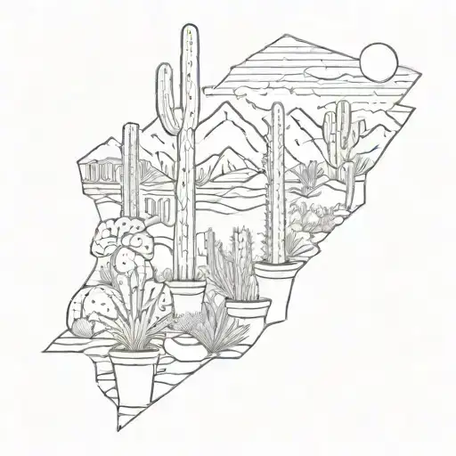 colorado and arizona landscape with cacti tattoo design idea