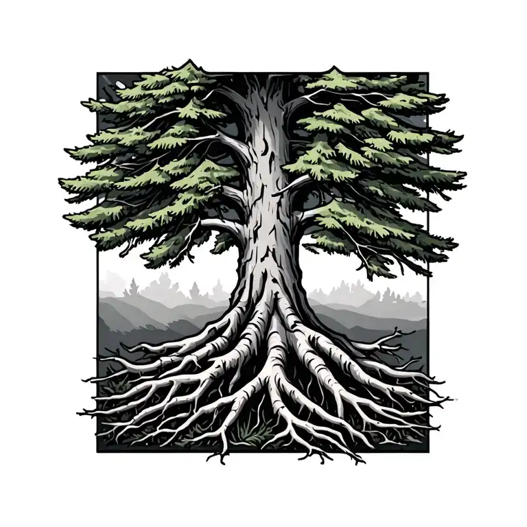 Simple jack pine tree with roots tattoo design idea