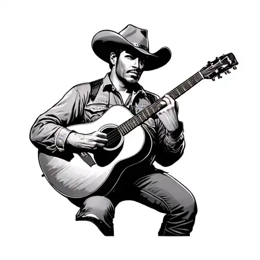 a cowboy in space holding acoustic guitar tattoo design idea