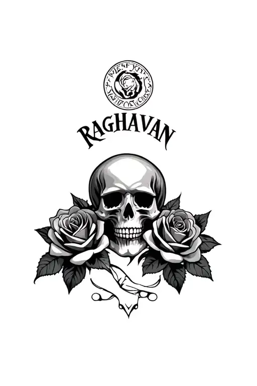 "Raghavan" Skull and Roses tattoo design idea