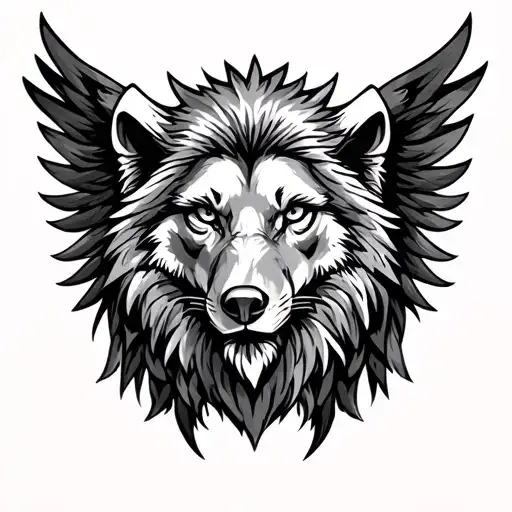 lion wolf and bald eagle that implements Norse and German tradition tattoo design idea
