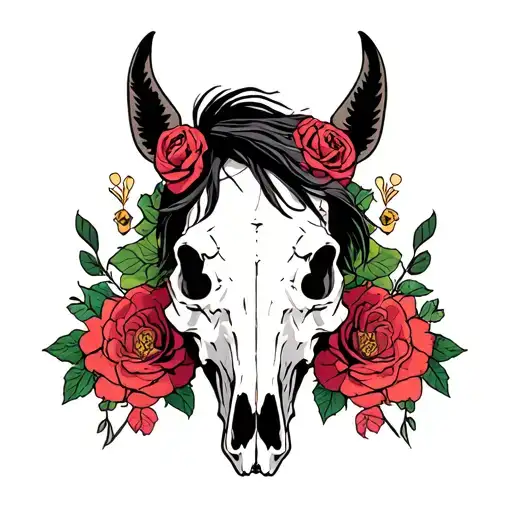 "how lucky are we" with horse skull tattoo design idea
