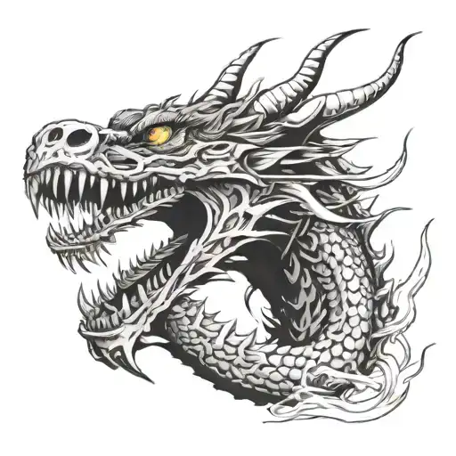 long dragon climbing up breathing fire out of his mouth tattoo design idea