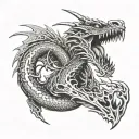 long dragon climbing up breathing fire out of his mouth tattoo design idea