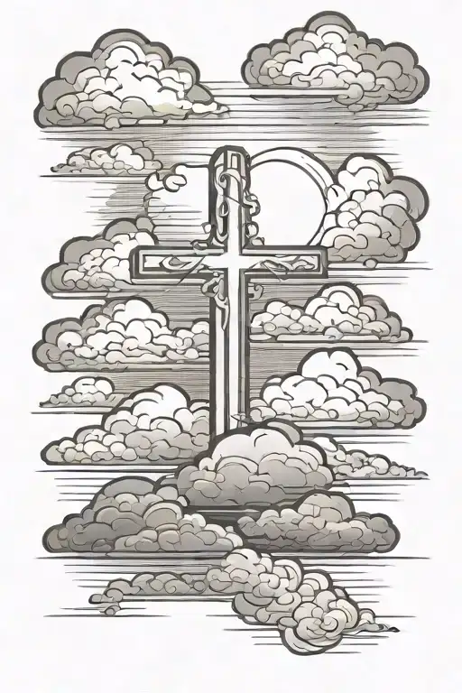 clouds background with sunset and cross tattoo tattoo design idea