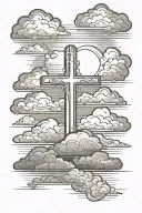 clouds background with sunset and cross tattoo tattoo design idea