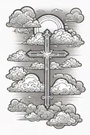 clouds background with sunset and cross tattoo tattoo design idea
