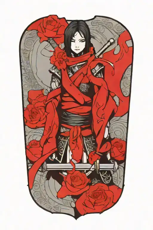 samurai girl dark souls with blood on her face tattoo design idea