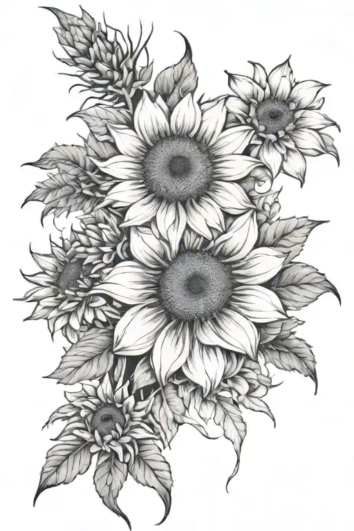  thin lines of black smoke from the index finger to the top of the shoulder with 4 sunflowers spaced, with Koi fish   tattoo design idea