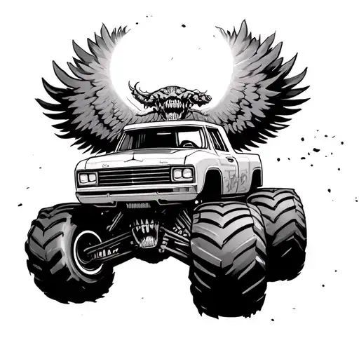 Monster Truck going to heaven tattoo design idea