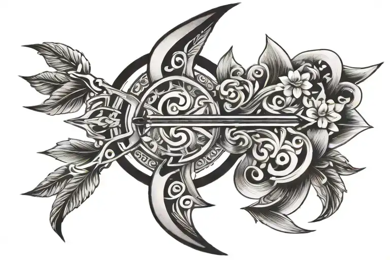 pinaka  bow and arrow with om markings on bow and arrow stretched tattoo design idea