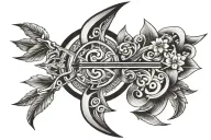 pinaka  bow and arrow with om markings on bow and arrow stretched tattoo design idea