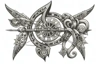 pinaka  bow and arrow with om markings on bow and arrow stretched tattoo design idea