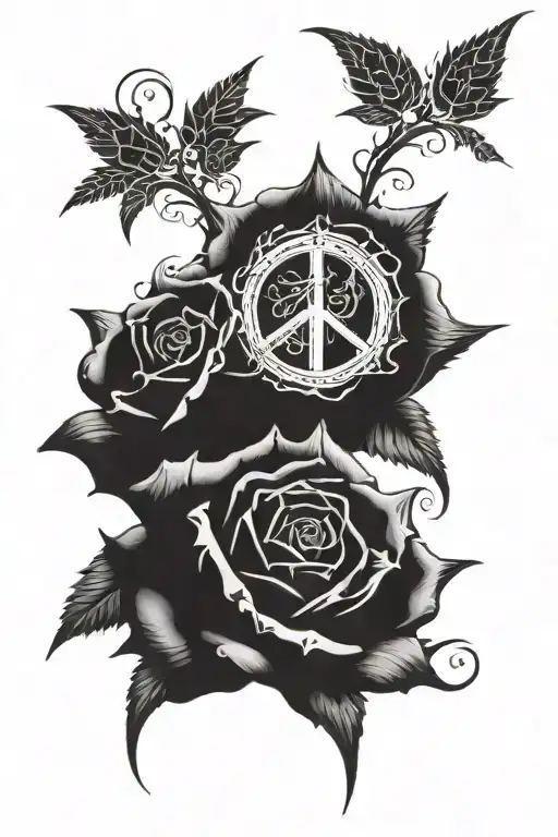 gothic writing peace over pain eternally poetic with thorns and roses swirling around the words. tattoo design idea