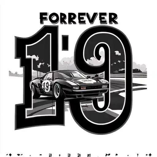 Forever 19 written with picture of race car and race track  tattoo design idea