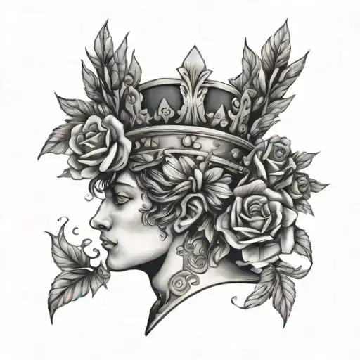 luca with flowers and crown tattoo design idea