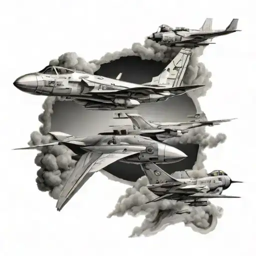 realism forearm desert scene tattoo with 3 jets flying over tattoo design idea