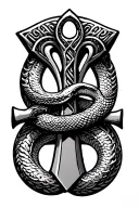 ankh with snake intertwined tattoo design idea