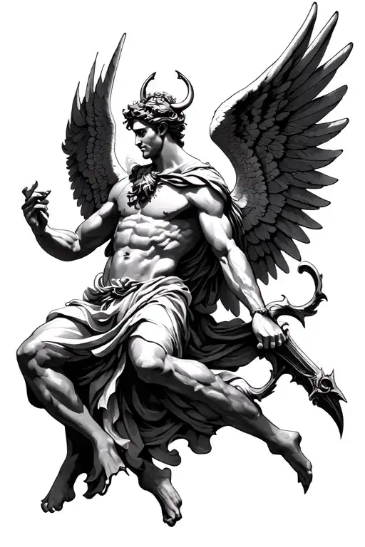 st. michael archangel fighting the devil wing tattoo design idea
