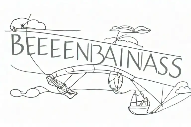 the word "Buenas" with a small drawing of a two-seater parasailing behind  tattoo design idea