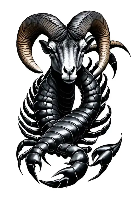 realistic aires ram and scorpion intertwined tattoo design idea