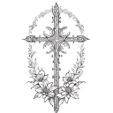 the words: alaha ilé raba, the cross of god, flowers tattoo design idea