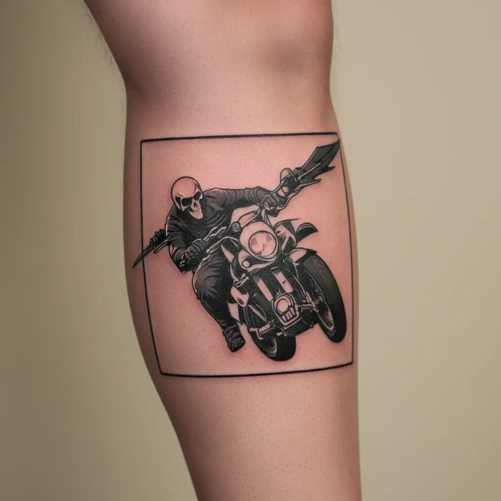 crotch rocket running from reaper tattoo design idea