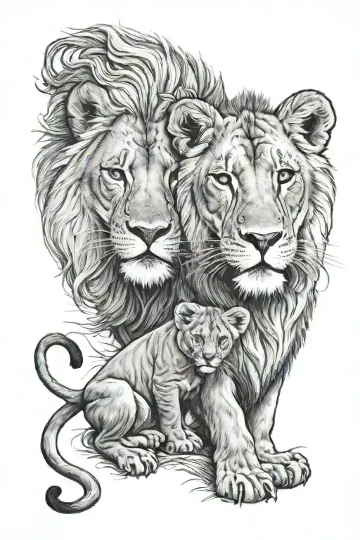 lion and lion cub tattoo design idea