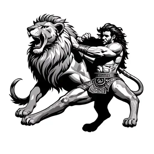 gladiator fighting lion tattoo design idea