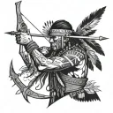 A Native American warrior in traditional attire with a modern twist, holding a rifle instead of a bow and arrow tattoo design idea