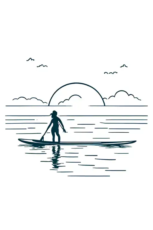 paddleboard and sunset background tattoo design idea