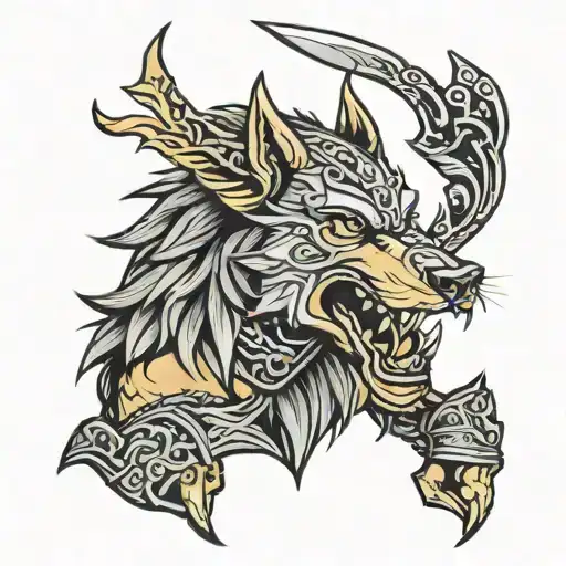 viking wolf water spartan on forearm tattoo design idea