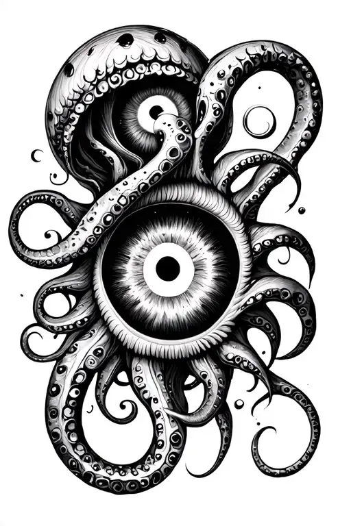 swirly tentacles eyeball tattoo design idea
